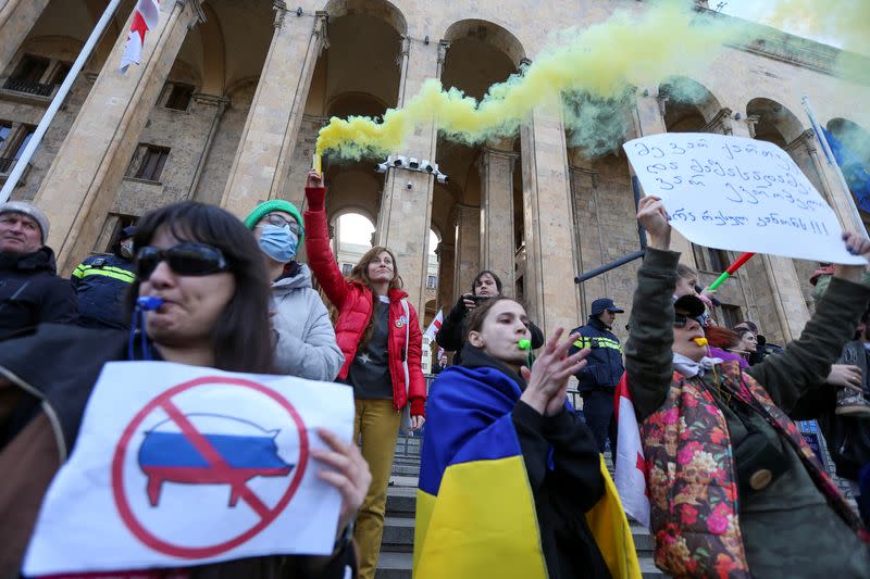 People protest against the "foreign agents" law in Tbilisi