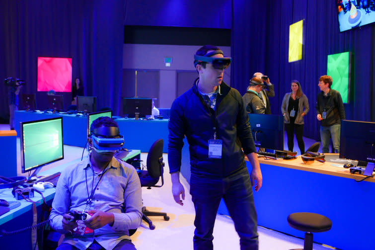 An Acer headset (left) and HoloLens (right) being used in concert. Credit: Andrew E. Freedman / Tom's Guide
