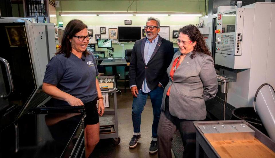 Sacramento small business owner Sonia Susac, left, shows U.S. Small Business Administrator Isabella Casillas Guzman and Rep. Ami Bera, D-Elk Grove, around Tecma on July 6.