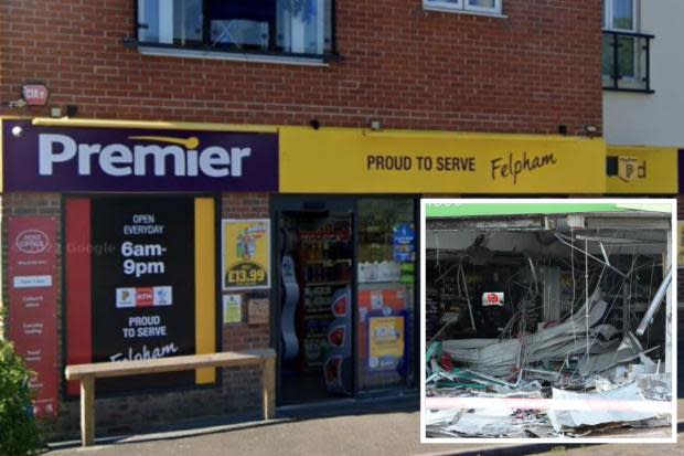 The Premier store in Felpham, Bognor, that was burgled last night. Inset, the Co-op in Bosham ram raided