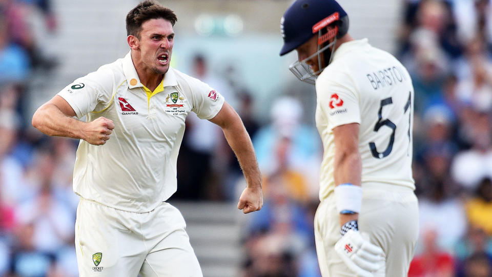 Mitchell Marsh, pictured here celebrating the wicket of Jonny Bairstow.