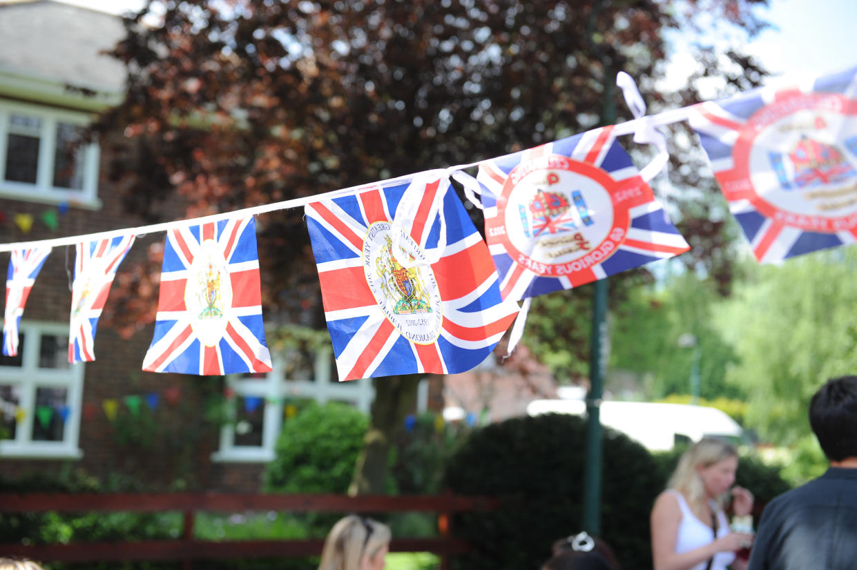 Union jack flags at a Diamond Jubilee street party in Nottingham.