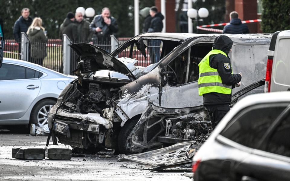 A destroyed vehicle after an explosion in Kyiv - Anadolu Agency