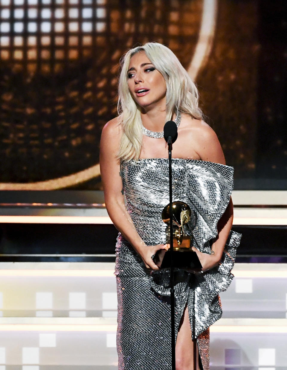 Lady Gaga accepts the Best Pop Duo/Group Performance award for “Shallow” (with Bradley Cooper) at the 61st Annual Grammy Awards Feb. 10, 2019, in Los Angeles. (Photo: Kevin Winter/Getty Images for the Recording Academy)