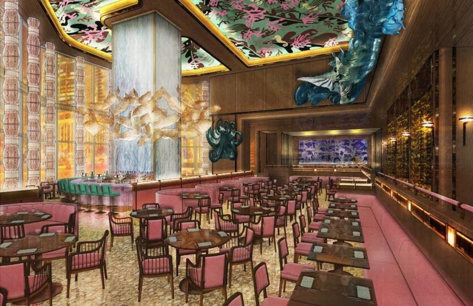 A rendering of the interior of Sexy Fish Miami, designed by Martin Brudnizki Design Studio.