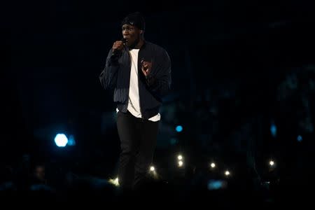 FILE PHOTO: Stormzy performs at the Brit Awards at the O2 Arena in London, Britain, February 22, 2017. REUTERS/Toby Melville