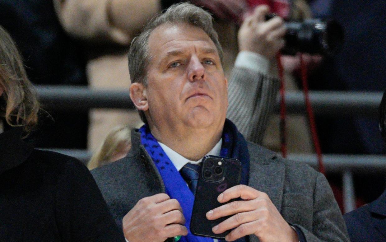 Chelsea owner Todd Boehly looks dejected after losing the English Carabao League Cup Final soccer match between Liverpool and Chelsea , at Wembley Stadium , London, England, Sunday Feb. 25, 2024