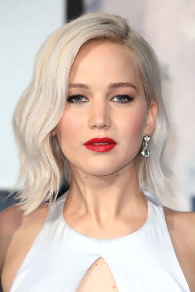 <p> JLaw&apos;s cooler-than-cool shade walked the line between silver and classic platinum blonde. </p>