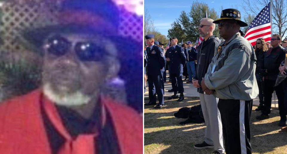 Former Air Force veteran Joseph Walker. Thousands turned out for his funeral (right) after issues reaching his family. Source: All Faiths Funeral Service/ The Texas General Land Office