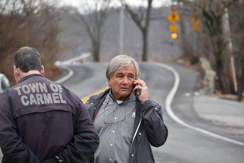 Carmel Town Board member Mike Barile, on Route 6N in Carmel, during the town's investigation of his illegal sewer line.