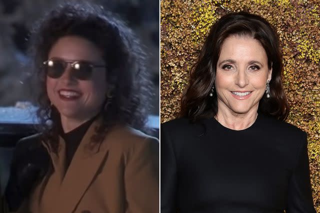 <p>Dimitrios Kambouris/Getty </p> Julia Louis-Dreyfus then and now