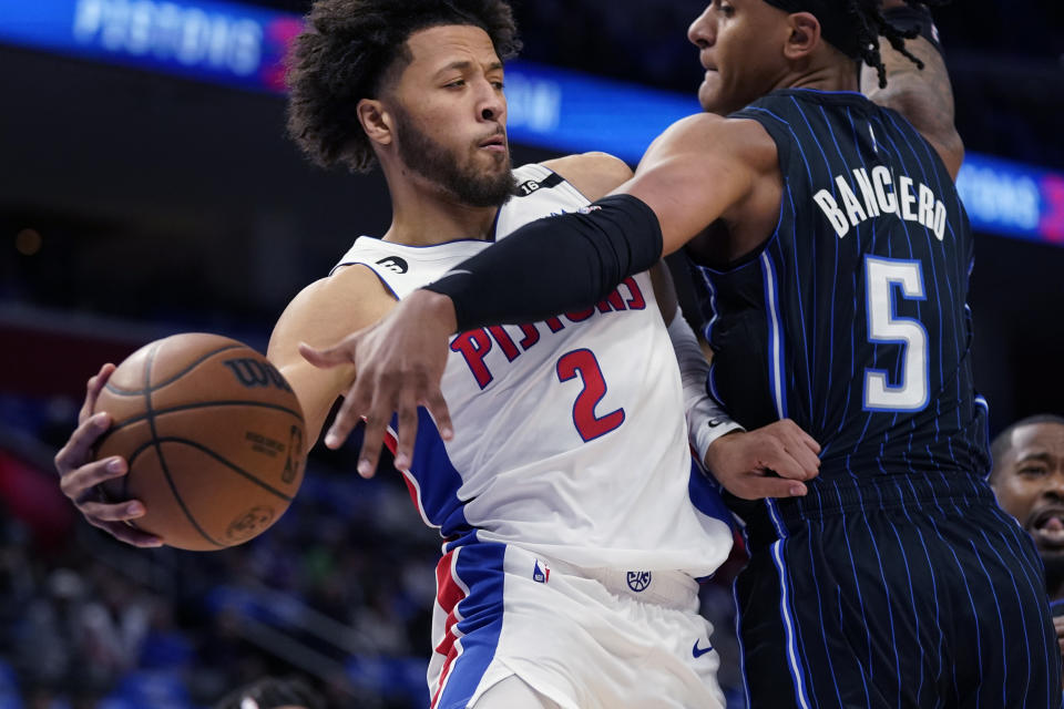 Cade Cunningham（圖左）與Paolo Banchero。（AP Photo/Carlos Osorio）