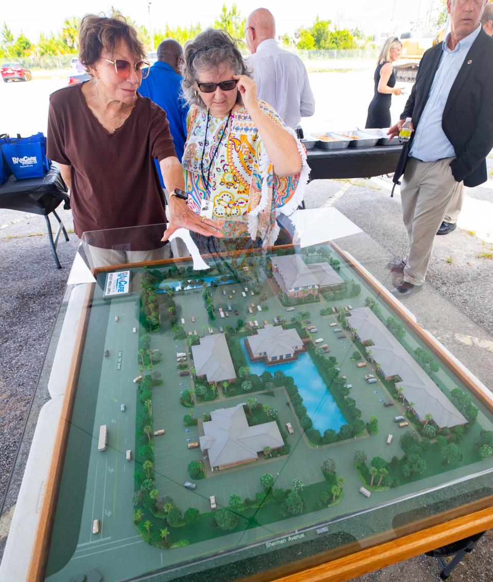 PanCare board member Judy Bryte, left, shows Kay Daniel a model depicting the entire PanCare Regional Healthcare Center campus.