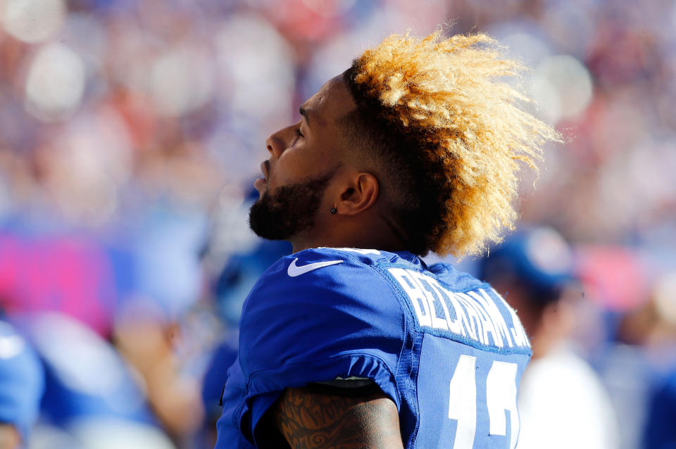 Odell Beckham, then with the New York Giants, looks on against the Atlanta Falcons on Sept. 20, 2015. (Photo: Jim McIsaac via Getty Images)