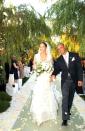 <p>JLo's second wedding was a whirlwind. She married her backup dancer, Cris Judd, less than eight months after splitting from her boyfriend of two years, Sean Combs. Jennifer wore a Valentino gown and the duo put together their wedding plans in just <a href="https://ew.com/article/2001/10/03/j-lo-says-i-do/" rel="nofollow noopener" target="_blank" data-ylk="slk:three months;elm:context_link;itc:0;sec:content-canvas" class="link ">three months</a>.</p>