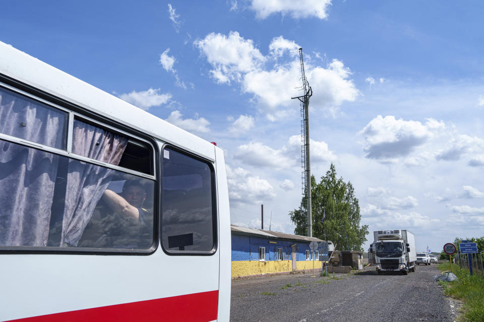 A truck with killed Ukrainian soldiers returning from Russian territory, during repatriation in Sumy region, Ukraine, Friday, May 31, 2024. Ukraine and Russia swap bodies of their fallen soldiers. On the occasion, Ukraine returned 212 corpses, and Russia 45. (AP Photo/Evgeniy Maloletka)