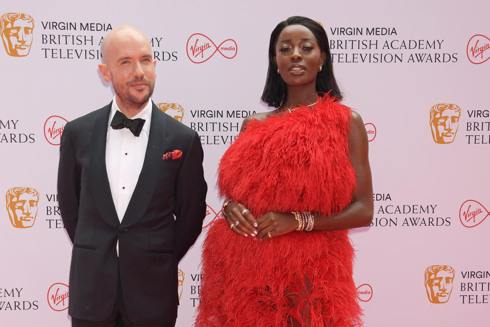 LONDON, ENGLAND - JUNE 06:   Tom Allen and AJ Odudu arrive at the Virgin Media British Academy Television Awards 2021 at Television Centre on June 6, 2021 in London, England. (Photo by David M. Benett/Dave Benett/Getty Images)