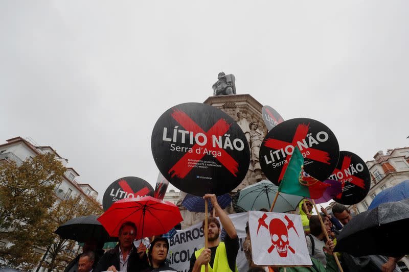 Demonstrators protest against lithium mines in downtown Lisbon