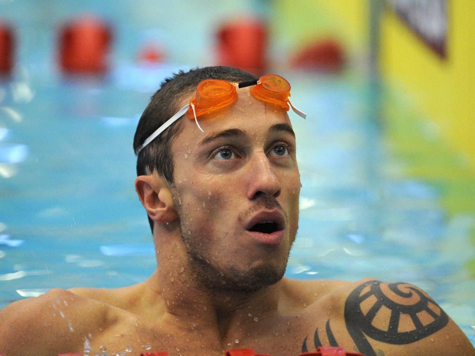 Frederick Bousquet looks up after a race in 2008.