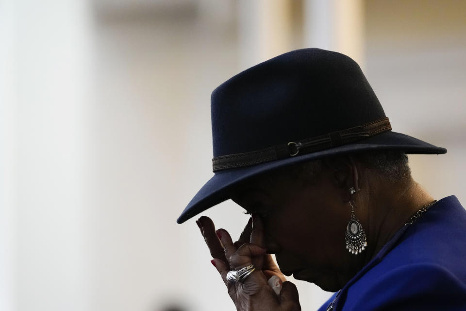 People worship during Sunday services at the Mount Olive Cathedral CME Church, as the death of Tyre Nichols, who died after being beaten by Memphis police officers, was brought up during services, in Memphis, Tenn., Sunday, Jan. 29, 2023. (AP Photo/Gerald Herbert)