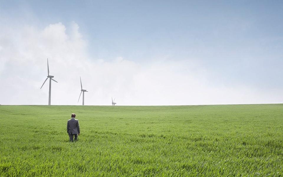 Wind turbines in a field - This content is subject to copyright.