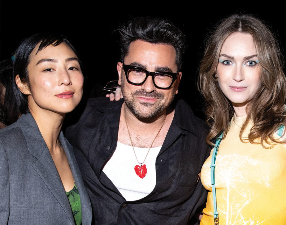 Greta Lee, Dan Levy and Jamie Clayton at Mytheresa’s dinner for Anderson on May 12.