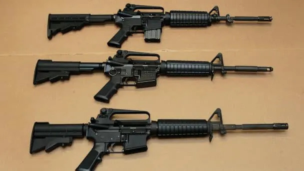 PHOTO: In this Aug. 15, 2012 file photo three variations of the AR-15 assault rifle are displayed at the California Department of Justice in Sacramento, Calif. (Rich Pedroncelli/AP, FILE)