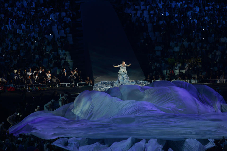 Bjork sings during the opening ceremony of the Athens 2004 Summer Olympic Games. (Getty)