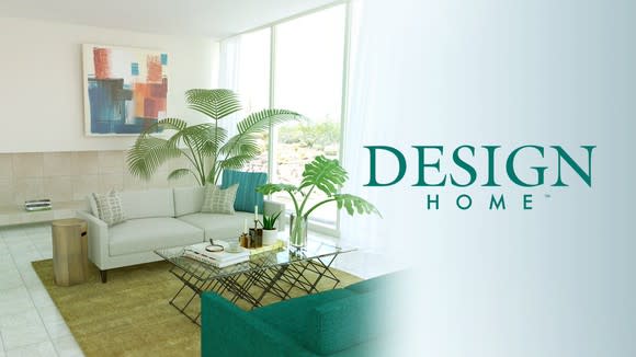 Cover art for Glu Mobile's Design Home game featuring a minimalist living room.