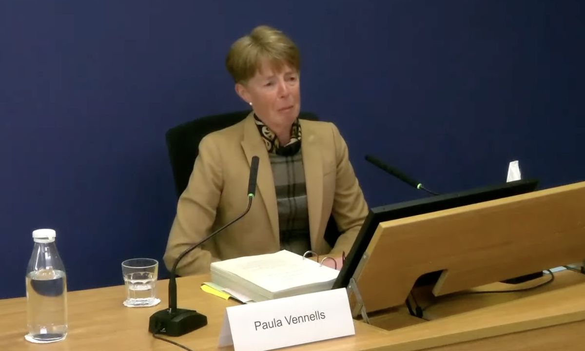 Paula Vennells shed tears towards the end of a day of questioning. (Post Office inquiry)