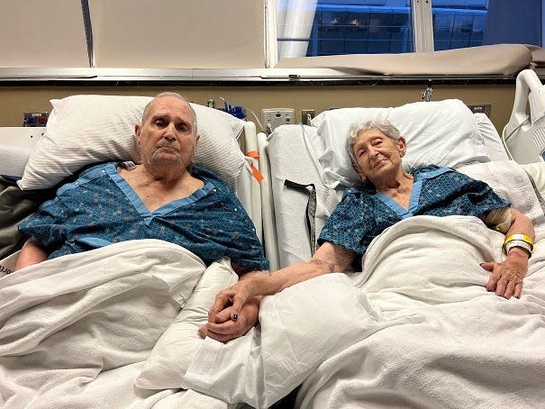 Tommy and Virginia Stevens in their hospital room in the Round Wing of Medical Center North on August 30, 2023 at Vanderbilt University Medical Center in Nashville, Tennessee.