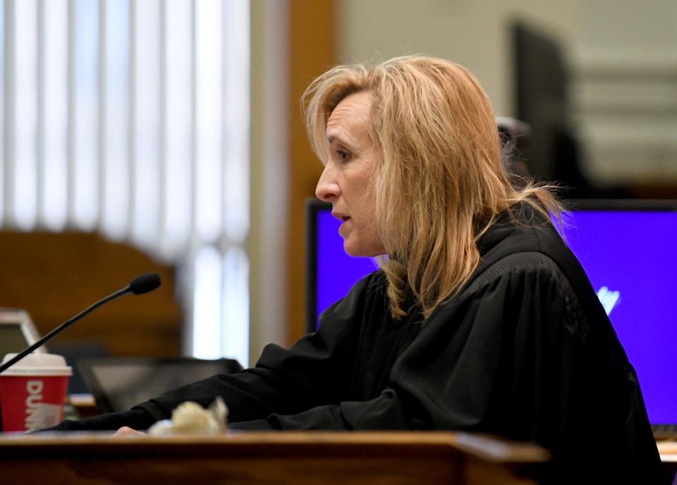 Stark County Common Pleas Judge Chryssa Hartnett  speaks during sentencing of Lindsey Abbuhl on felony endangering children and felony theft during and appearance .  Thursday,  November 17, 2022.