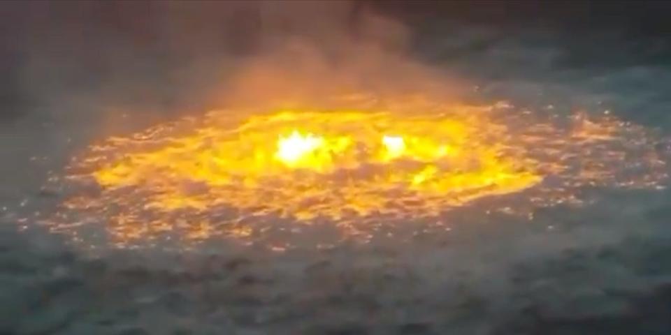 Flames bubbled to the surface of the Gulf of Mexico after an underwater oil pipeline ruptured.