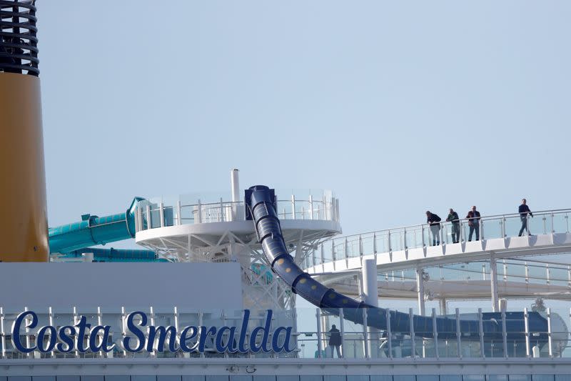 The Costa Smeralda cruise ship is docked at the Italian port of Civitavecchia