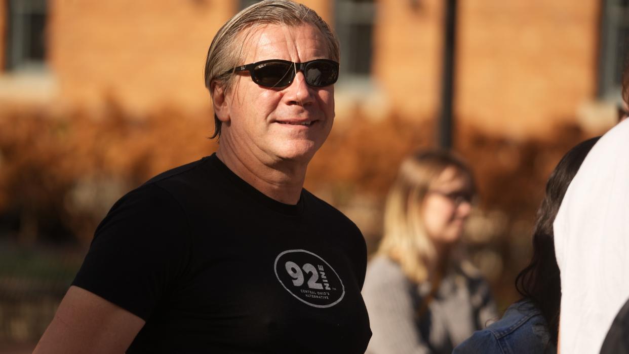 Randy Malloy of WWCD at the Joe Walsh ceremonial street naming and City Proclamation in 2022. Walsh hosted a VetsAid concert on Nov. 13, 2022, at Nationwide Arena.