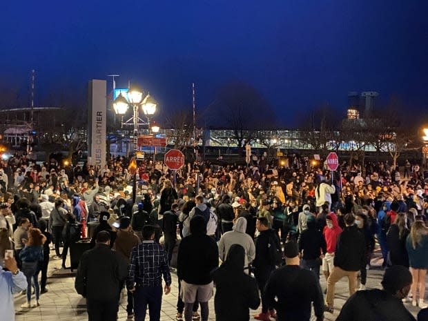 The crowd of mainly young people danced to music from loudspeakers, lit fireworks and chanted "freedom for the young."