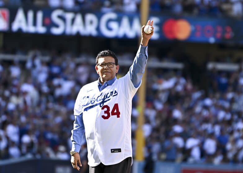 LOS ANGELES, CA - JULY 19: Fernando Valenzuela prepares to throw out the first pitch.