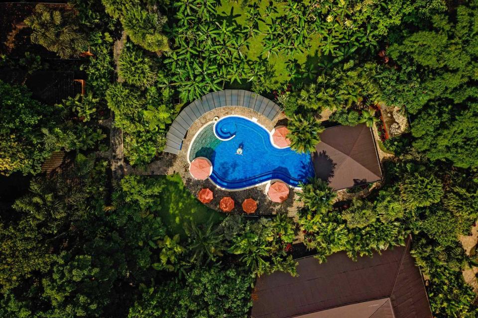 Aerial view of pool at Rio Celeste Hideaway Hotel