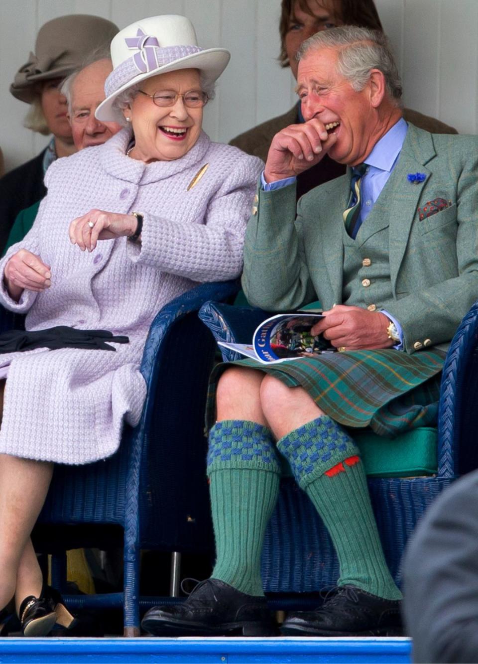 Queen Elizabeth and Prince Charles having a laugh