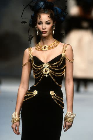 <p>Victor VIRGILE/Gamma-Rapho via Getty</p> Christy Turlington on the Chanel runway