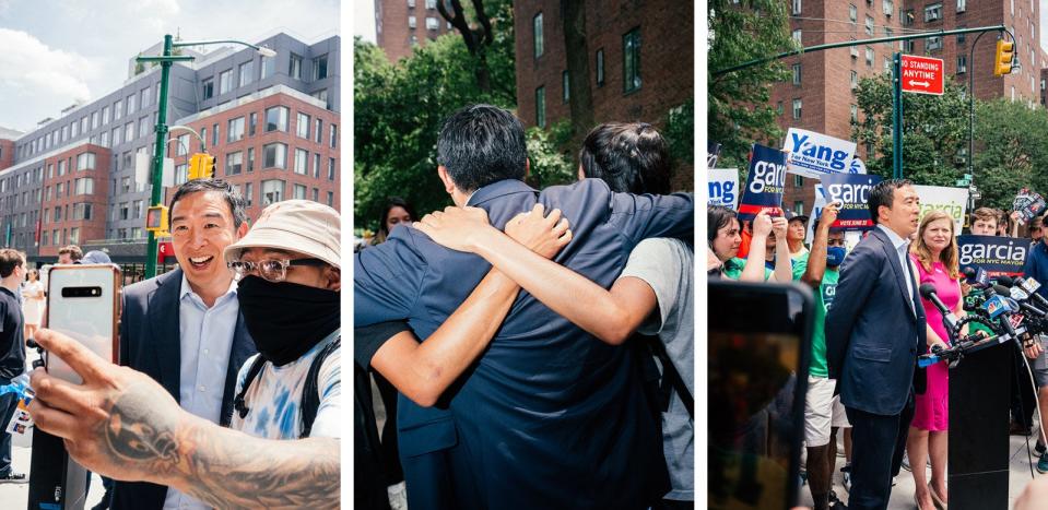 Yang at a campaign event at Stuyvesant Town–Peter Cooper Village in Manhattan.