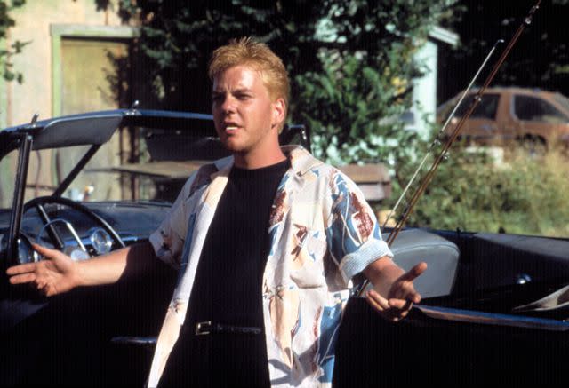 <p>Everett Collection</p> Kiefer Sutherland in 'Stand by Me'