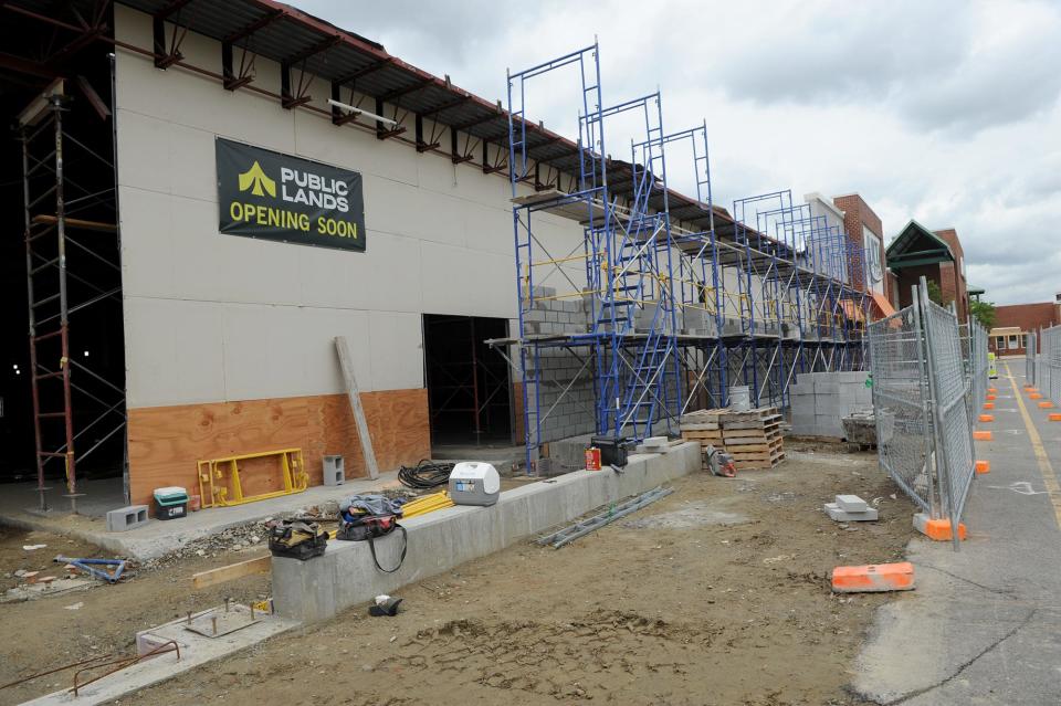 Construction is underway for the new Public Lands retail store in Framingham's Shoppers World, June 1, 2022.