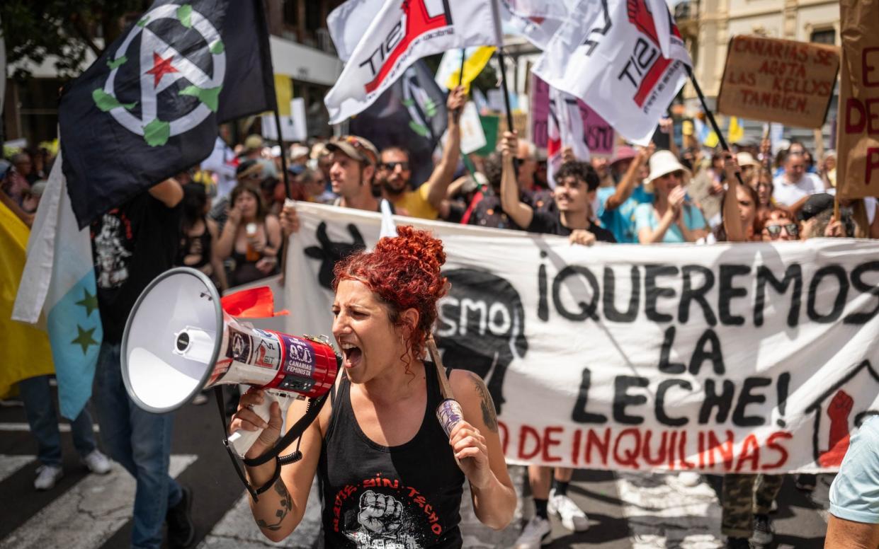 Demonstrators in the Tenerife capital of Santa Cruz today