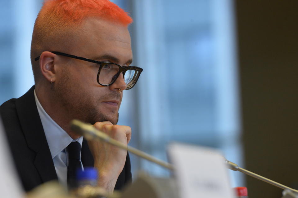 Cambridge Analytica whistleblower Christopher Wylie spoke to MEPs in Brussels (European Parliament)