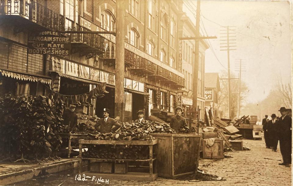 The large A.H. Jackson Manufacturing Company is seen in this Finch photo on South Front Street in Fremont drying out after the 1913 flood