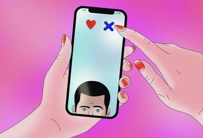 illustration of someone holding a phone with a heart and x at the top of the screen and a short king at the bottom of the screen