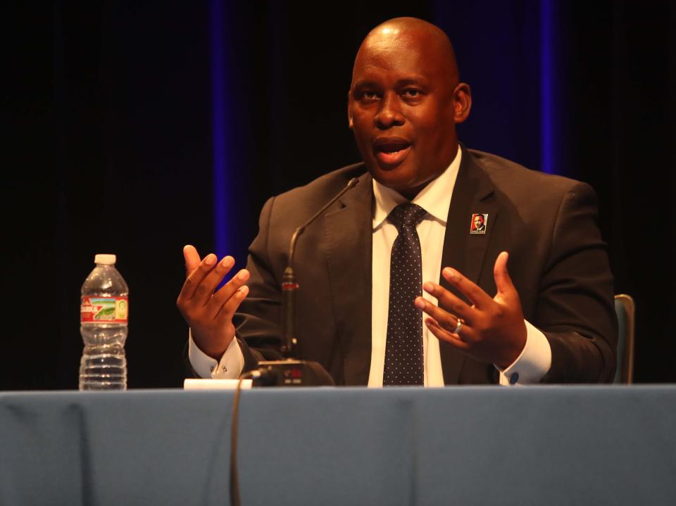Memphis mayoral candidate Van Turner answers a question during a mayoral forum hosted by The Commercial Appeal, WMC Action News 5, and the League of Women Voters at the Rose Theater on the University of Memphis campus on Thursday, September 14, 2023.