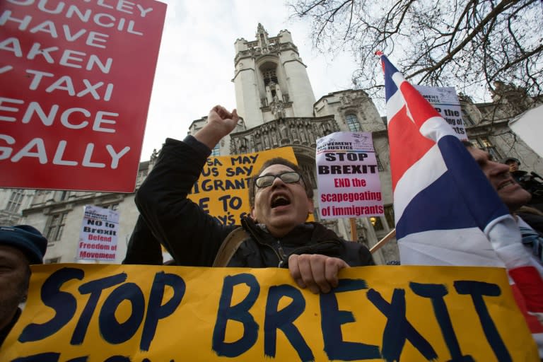 Anti-Brexit demonstrators protest outside the Supreme Court building in London on December 5, 2016