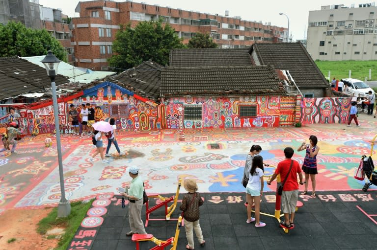 Settlement known as the Rainbow Village in Taichung, decorated by 93-year-old artist Huang Yung-fu, in the Nantun district of central Taiwan